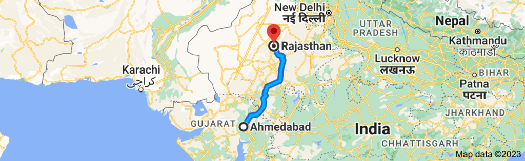Ahmedabad to Rajasthan road trip distance